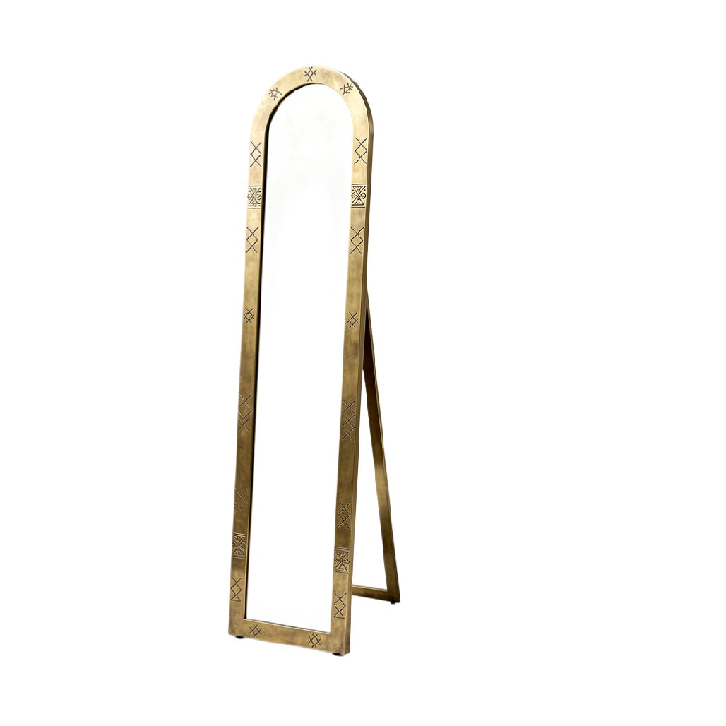 Elegant Arched Full-Length Standing Mirror with Decorative Gold Frame