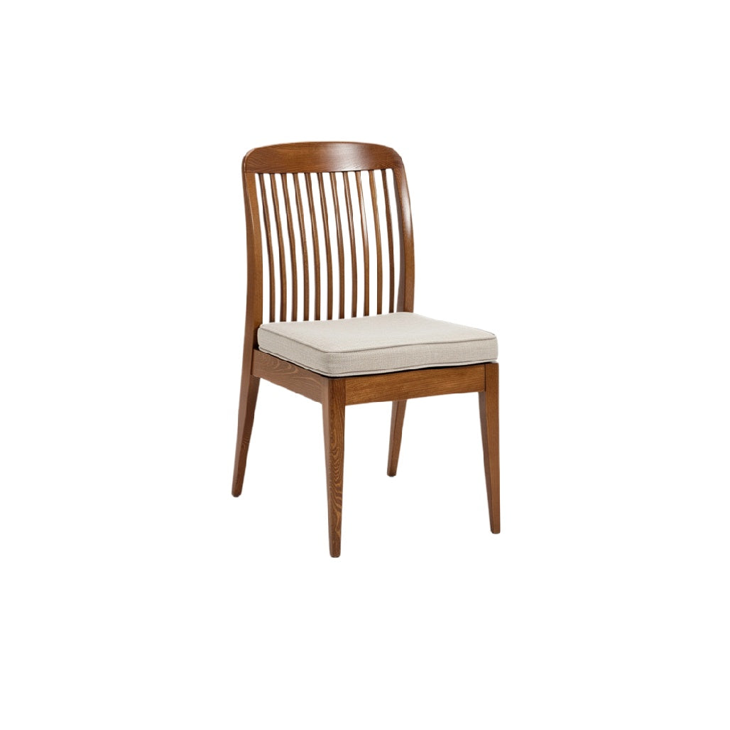 Elegant Wooden Dining Chair with Cushioned Seat and Slatted Backrest